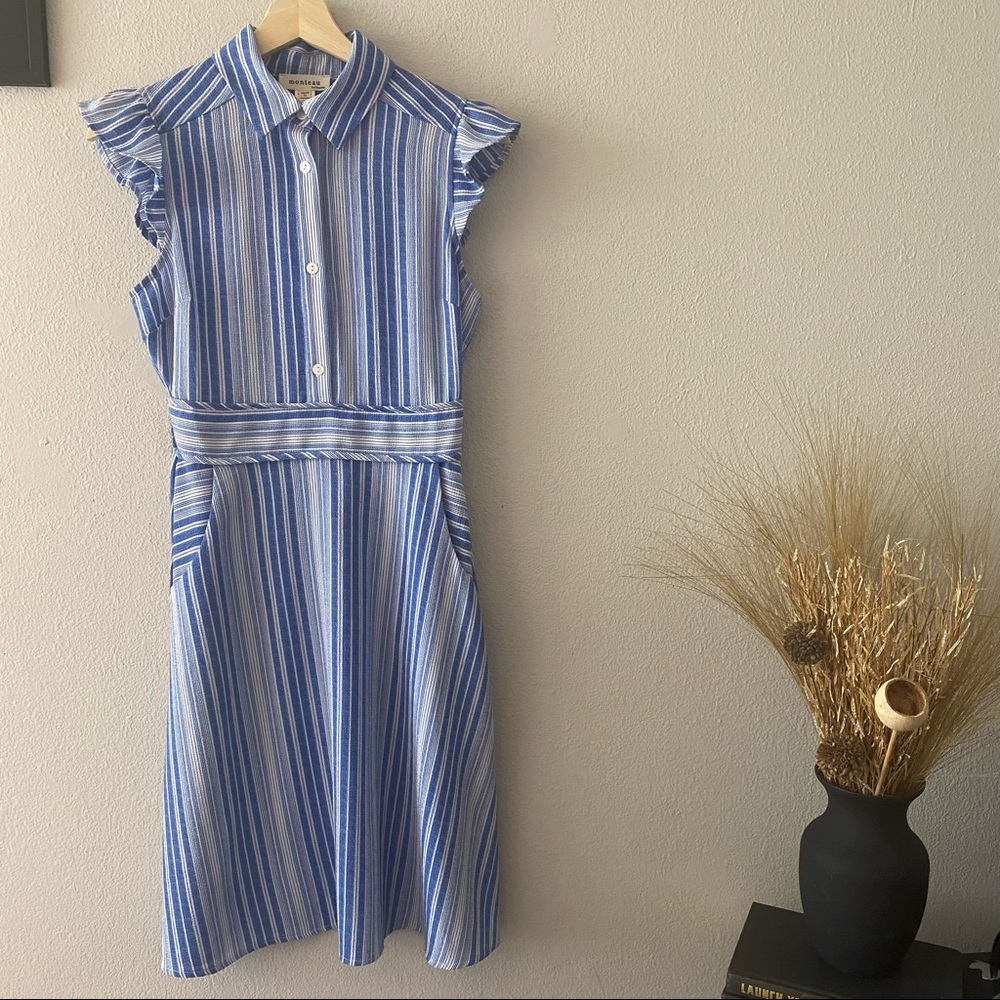 Monteau Los Angeles blue and white striped dress